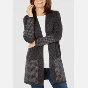 Karen Scott Women's Contrast-Trim Open Cardigan Long Sleeve Charcoal Gray Large